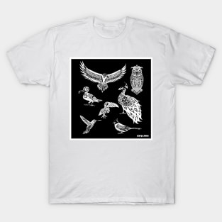 nest full of birds in ecopop mandala zentangle wallpaper art T-Shirt